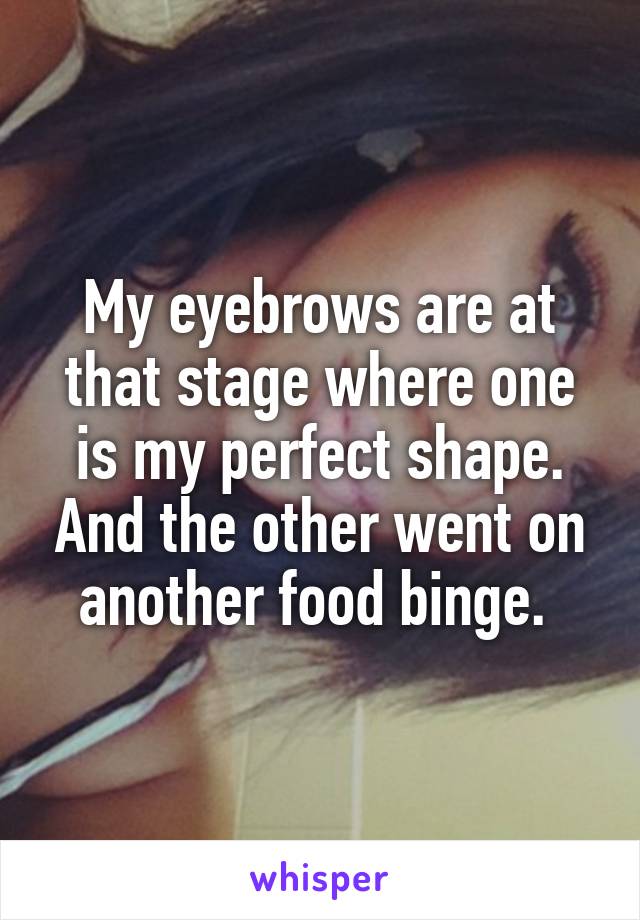 My eyebrows are at that stage where one is my perfect shape. And the other went on another food binge. 