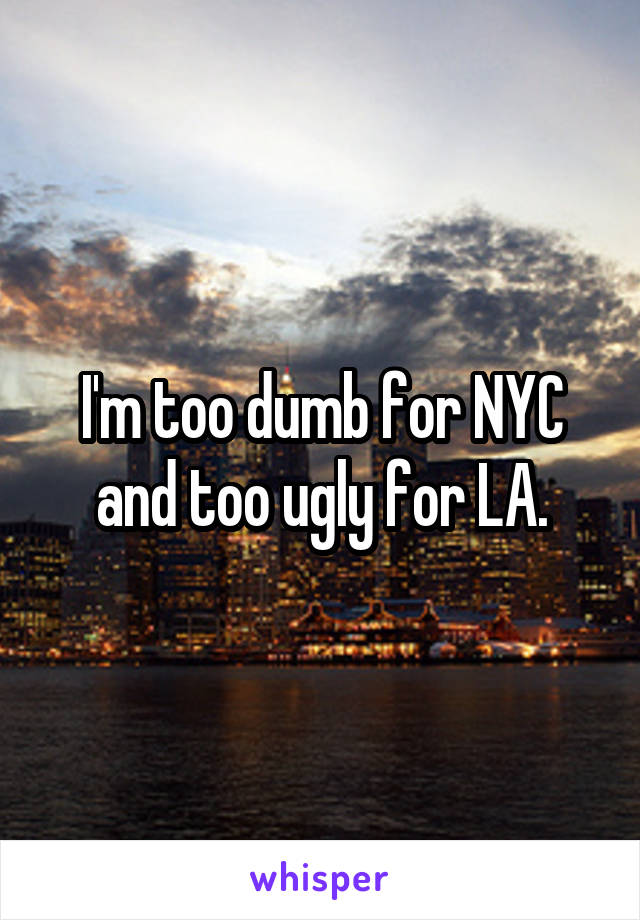 I'm too dumb for NYC and too ugly for LA.