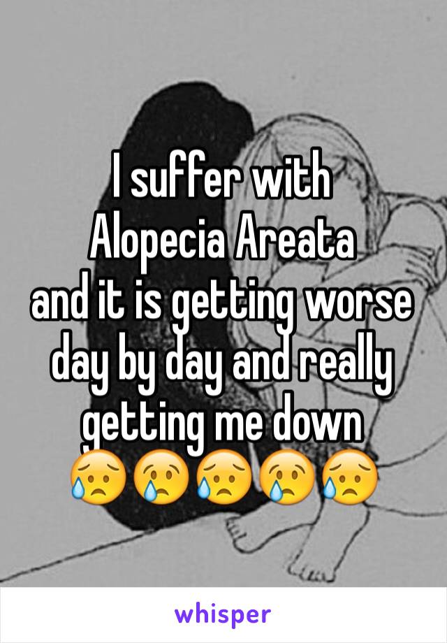 I suffer with 
Alopecia Areata 
and it is getting worse day by day and really getting me down
😥😢😥😢😥