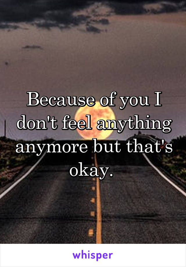 Because of you I don't feel anything anymore but that's okay. 