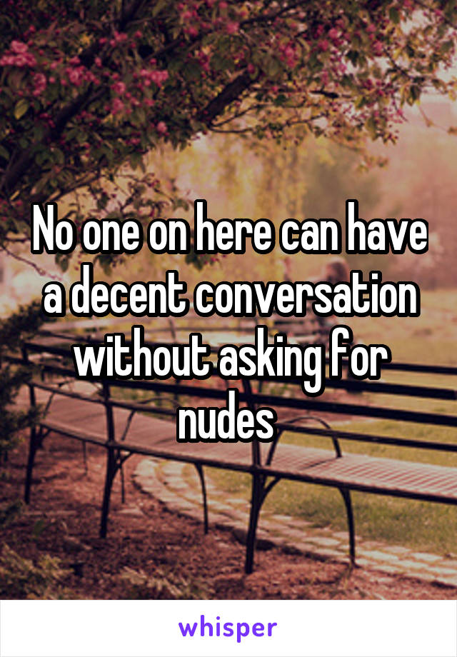 No one on here can have a decent conversation without asking for nudes 