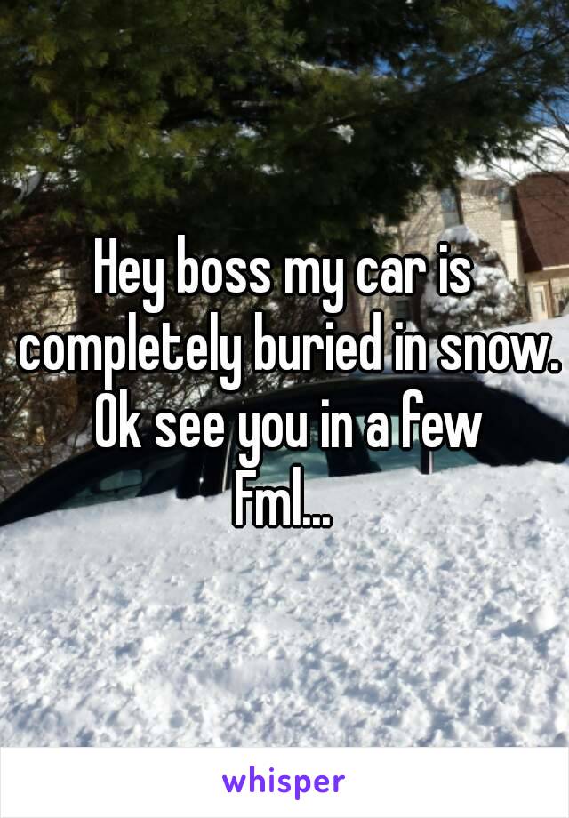 Hey boss my car is completely buried in snow. Ok see you in a few
Fml...
