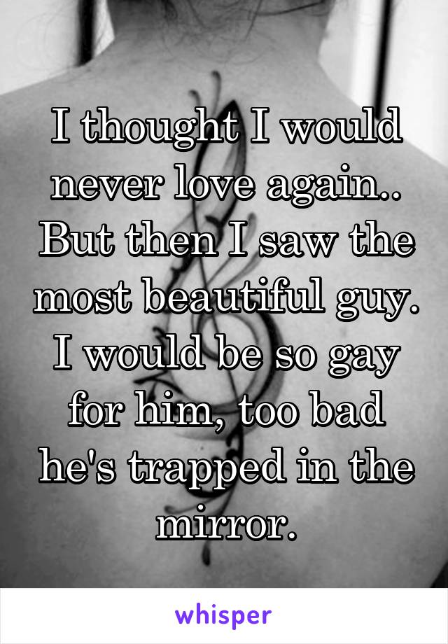 I thought I would never love again.. But then I saw the most beautiful guy. I would be so gay for him, too bad he's trapped in the mirror.
