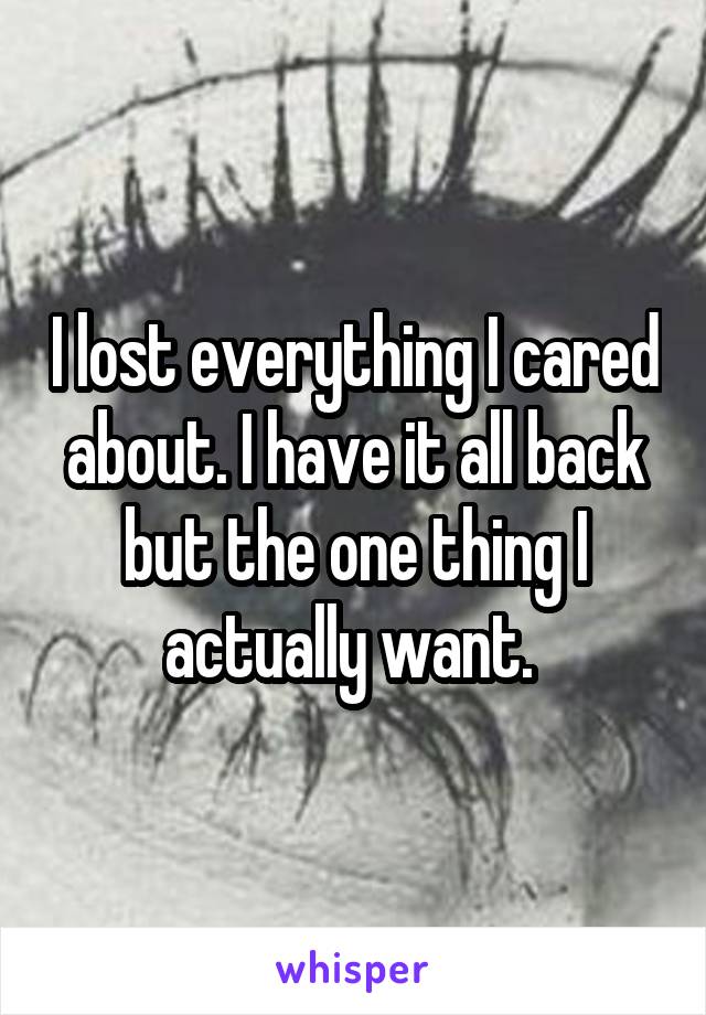 I lost everything I cared about. I have it all back but the one thing I actually want. 
