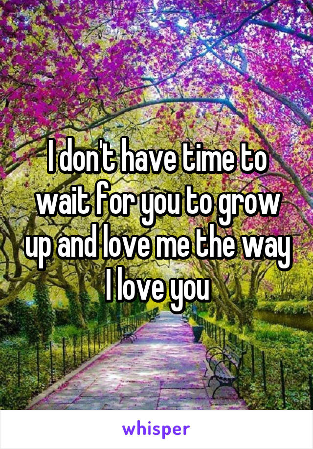 I don't have time to wait for you to grow up and love me the way I love you