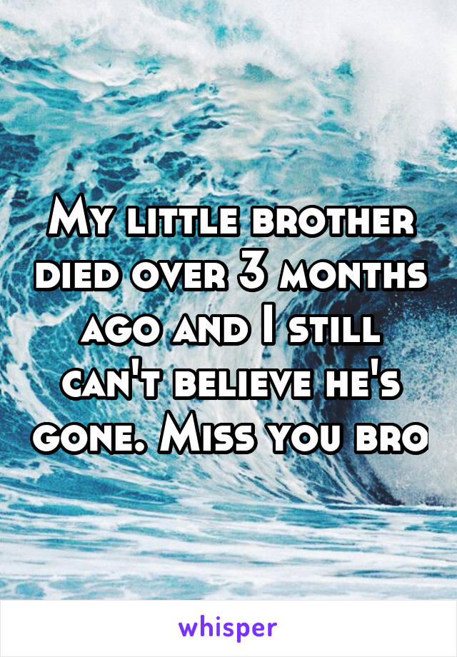 My little brother died over 3 months ago and I still can't believe he's gone. Miss you bro