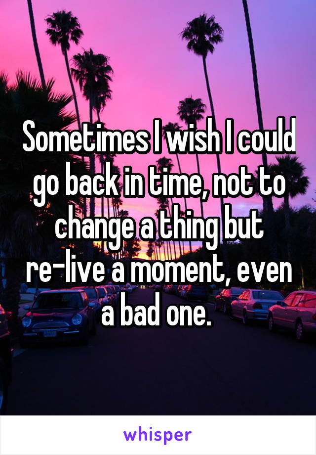 Sometimes I wish I could go back in time, not to change a thing but re-live a moment, even a bad one. 