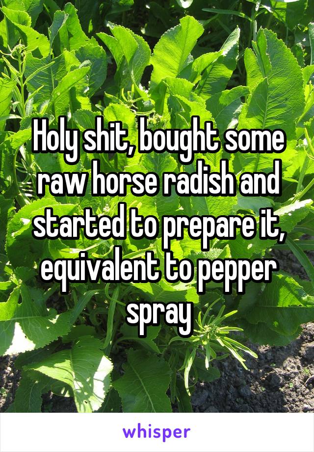Holy shit, bought some raw horse radish and started to prepare it, equivalent to pepper spray