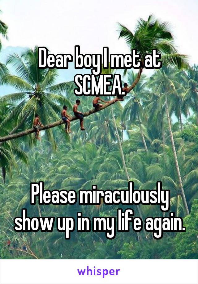Dear boy I met at SCMEA.



Please miraculously show up in my life again.
