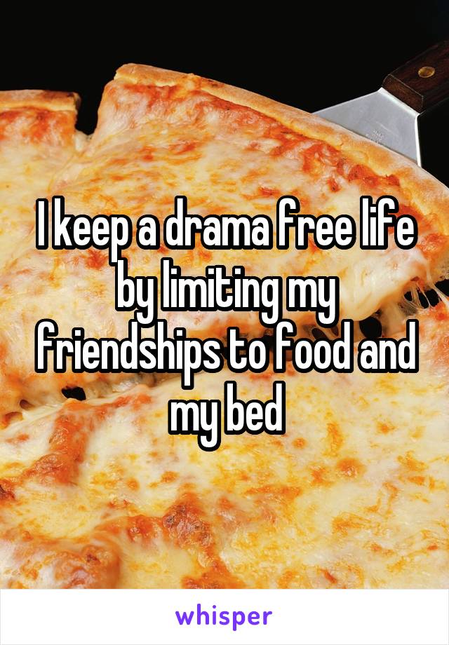 I keep a drama free life by limiting my friendships to food and my bed
