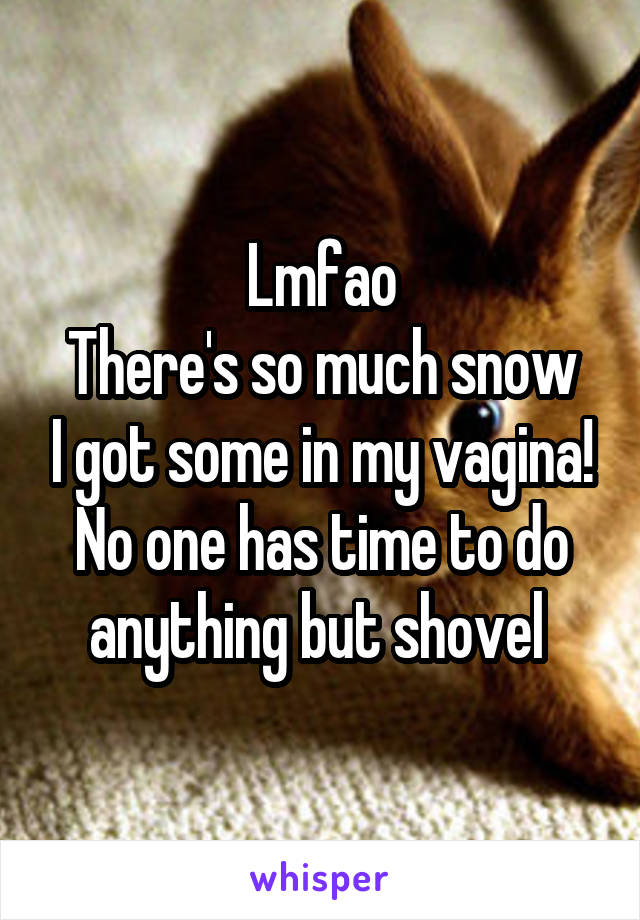 Lmfao
There's so much snow I got some in my vagina! No one has time to do anything but shovel 