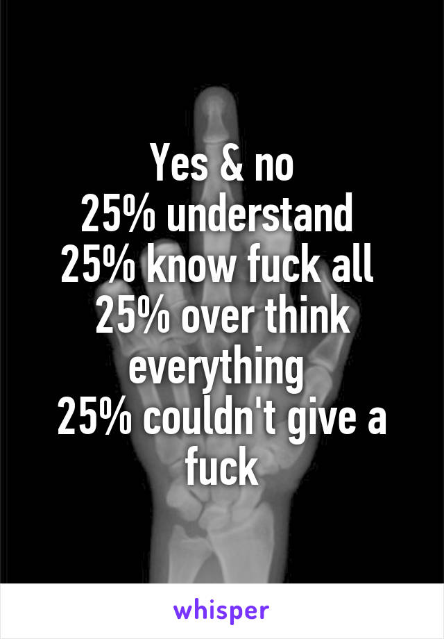 Yes & no
25% understand 
25% know fuck all 
25% over think everything 
25% couldn't give a fuck