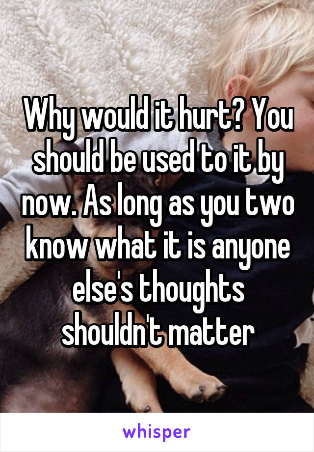 Why would it hurt? You should be used to it by now. As long as you two know what it is anyone else's thoughts shouldn't matter