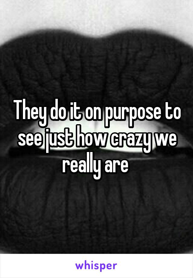 They do it on purpose to see just how crazy we really are 