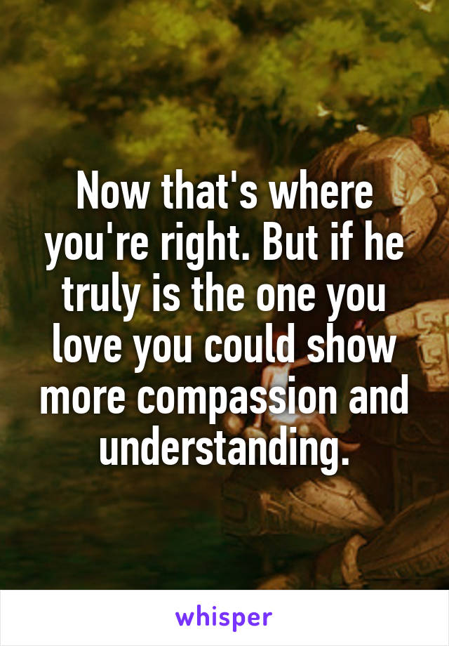 Now that's where you're right. But if he truly is the one you love you could show more compassion and understanding.