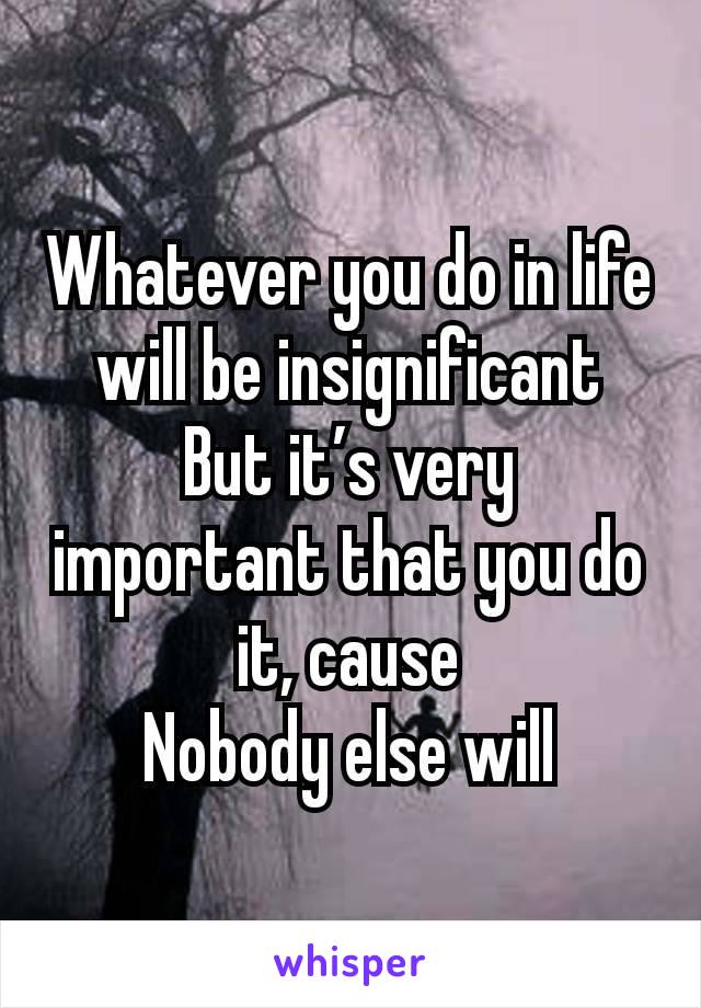 Whatever you do in life will be insignificant
But it’s very important that you do it, cause
Nobody else will