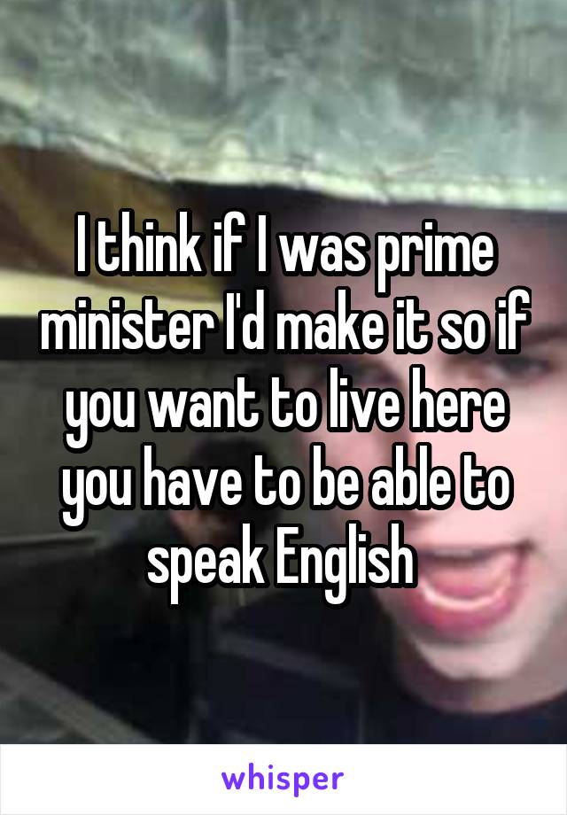 I think if I was prime minister I'd make it so if you want to live here you have to be able to speak English 