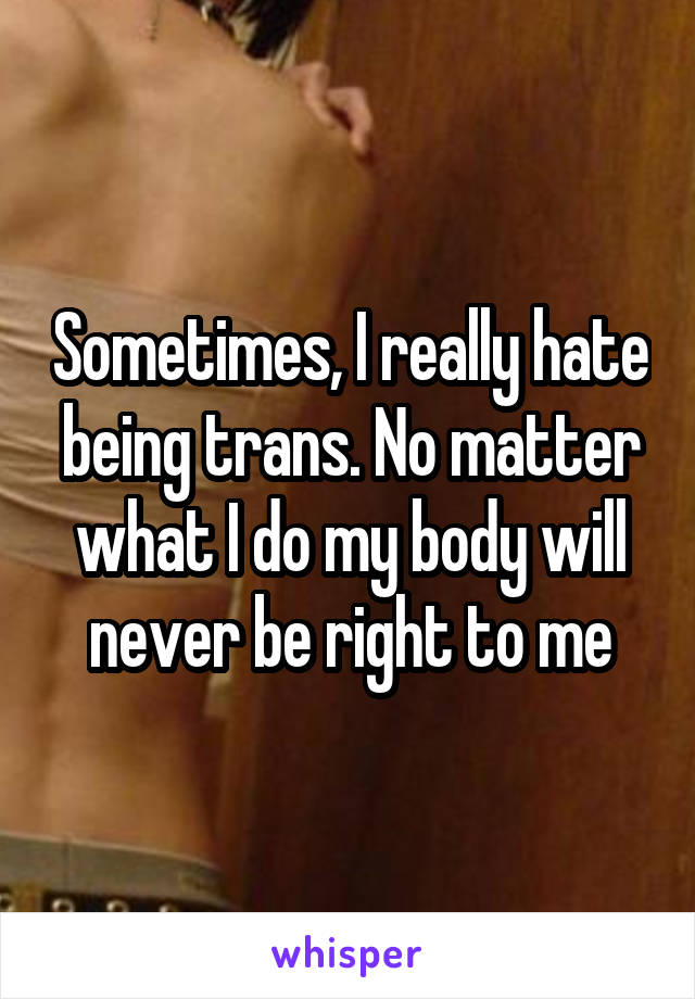 Sometimes, I really hate being trans. No matter what I do my body will never be right to me