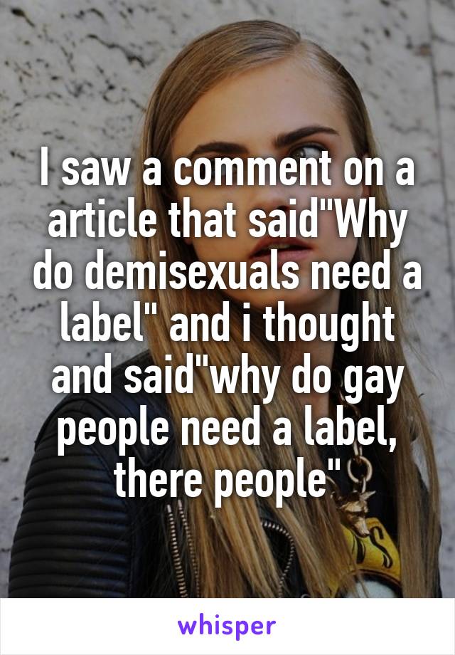 I saw a comment on a article that said"Why do demisexuals need a label" and i thought and said"why do gay people need a label, there people"