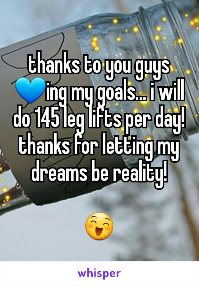 thanks to you guys 💙ing my goals... i will do 145 leg lifts per day!
thanks for letting my dreams be reality!

😄