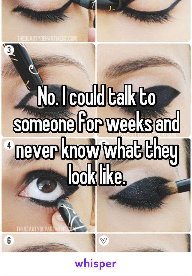 No. I could talk to someone for weeks and never know what they look like.