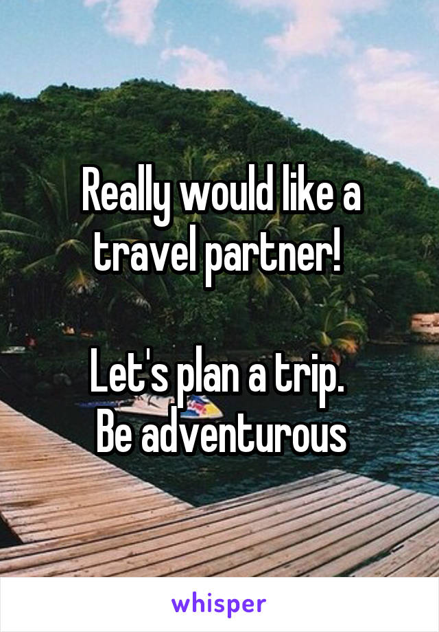 Really would like a travel partner! 

Let's plan a trip. 
Be adventurous