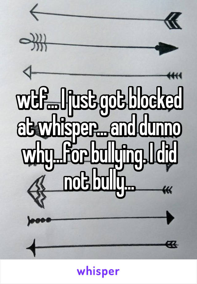 wtf... I just got blocked at whisper... and dunno why...for bullying. I did not bully...