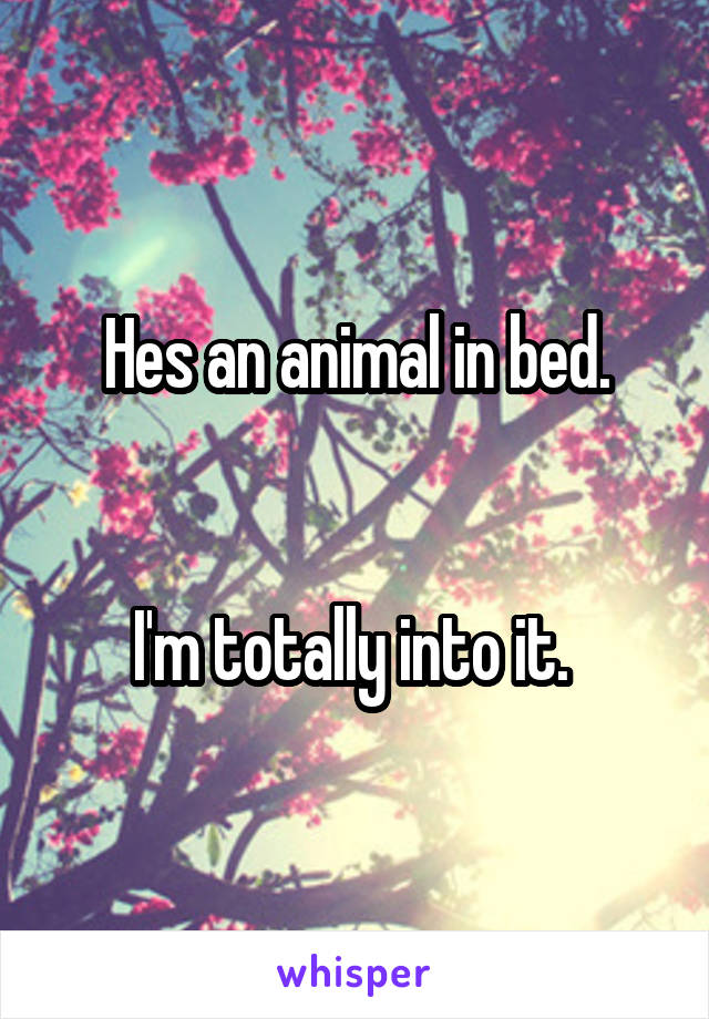 Hes an animal in bed.


I'm totally into it. 