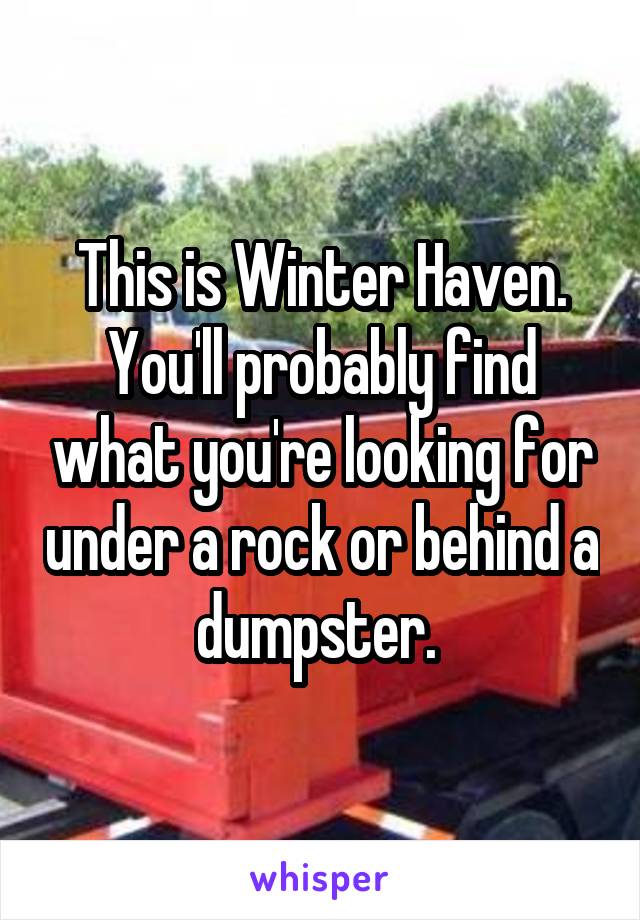 This is Winter Haven. You'll probably find what you're looking for under a rock or behind a dumpster. 