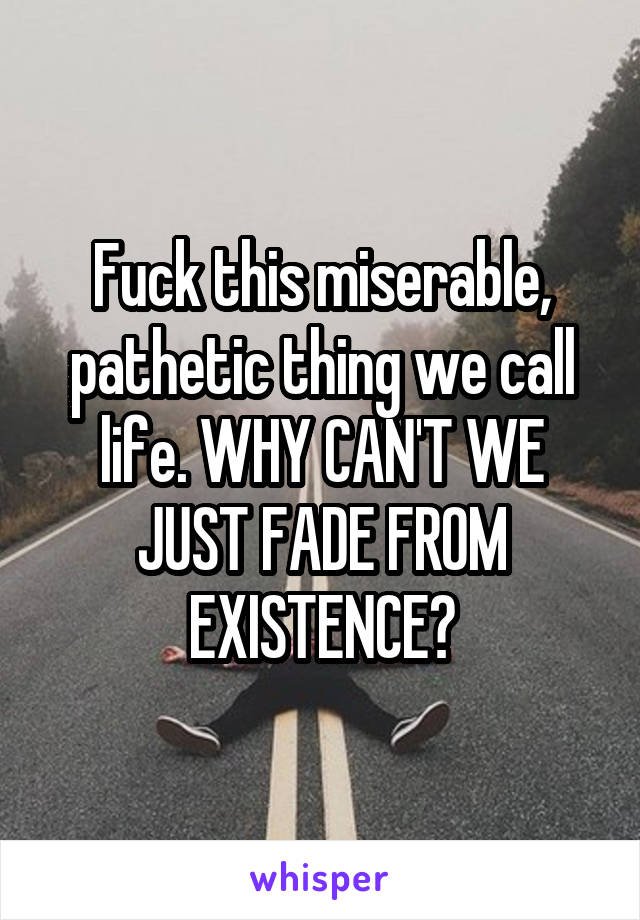 Fuck this miserable, pathetic thing we call life. WHY CAN'T WE JUST FADE FROM EXISTENCE?