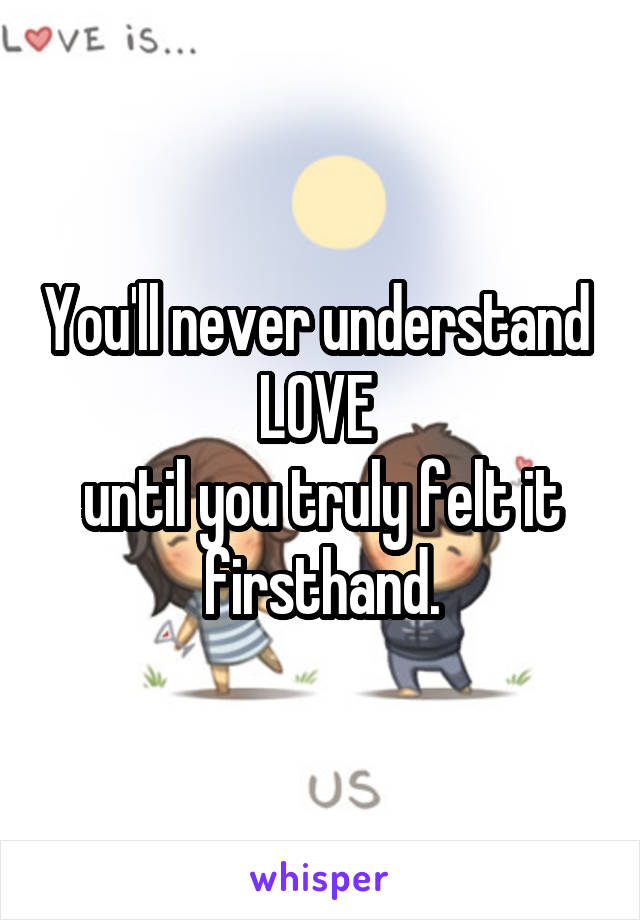 You'll never understand 
LOVE 
until you truly felt it firsthand.