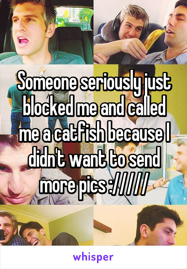 Someone seriously just blocked me and called me a catfish because I didn't want to send more pics ://///