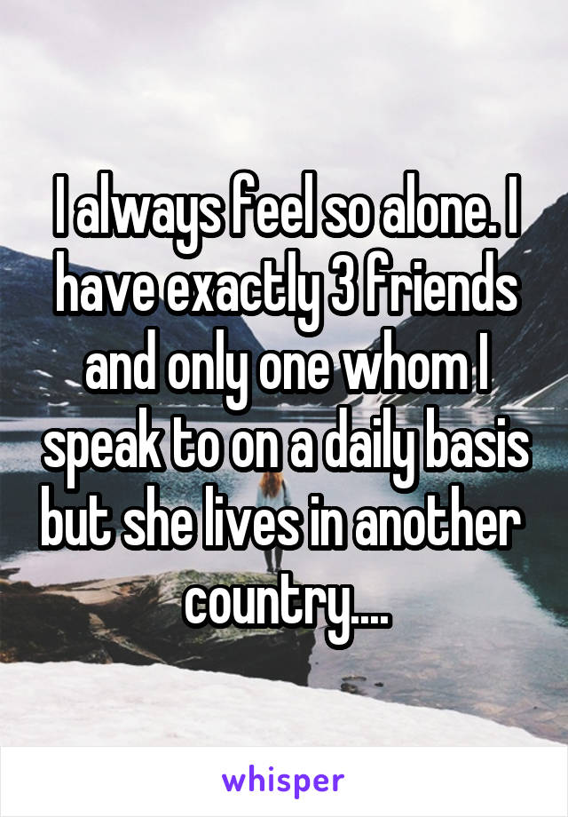 I always feel so alone. I have exactly 3 friends and only one whom I speak to on a daily basis but she lives in another 
country....