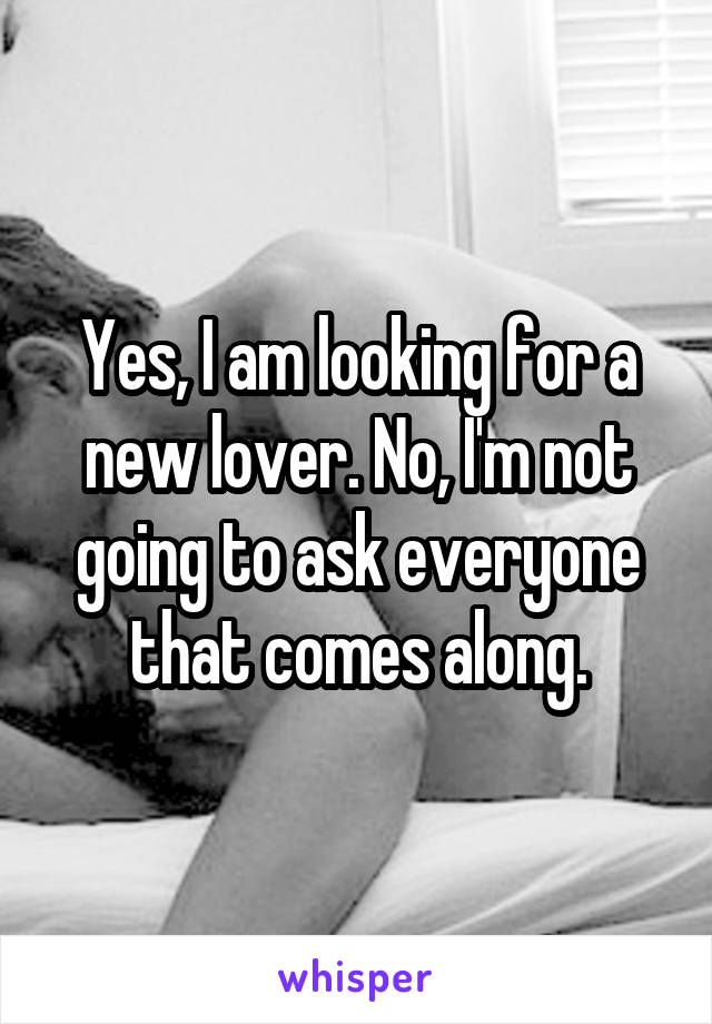 Yes, I am looking for a new lover. No, I'm not going to ask everyone that comes along.