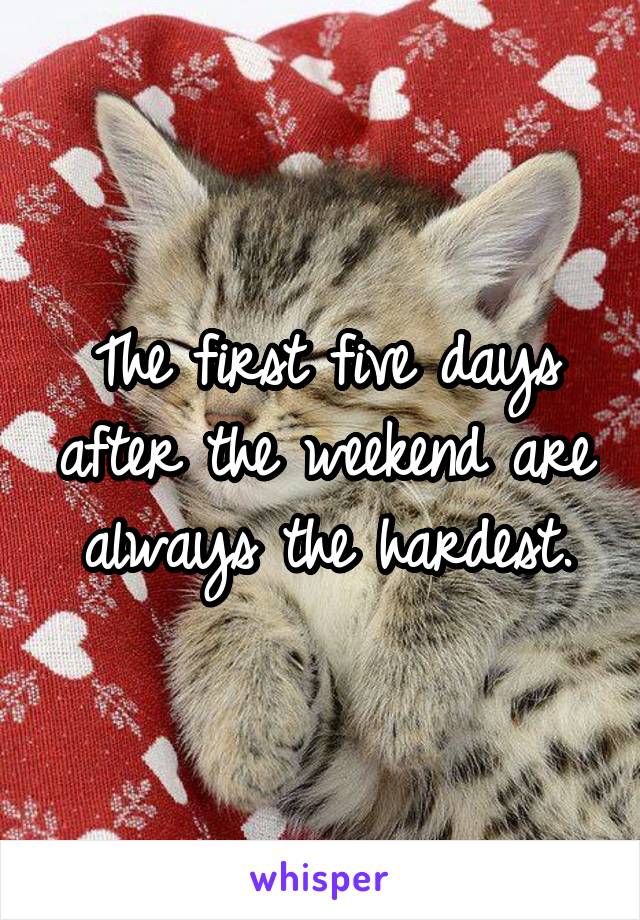 The first five days after the weekend are always the hardest.