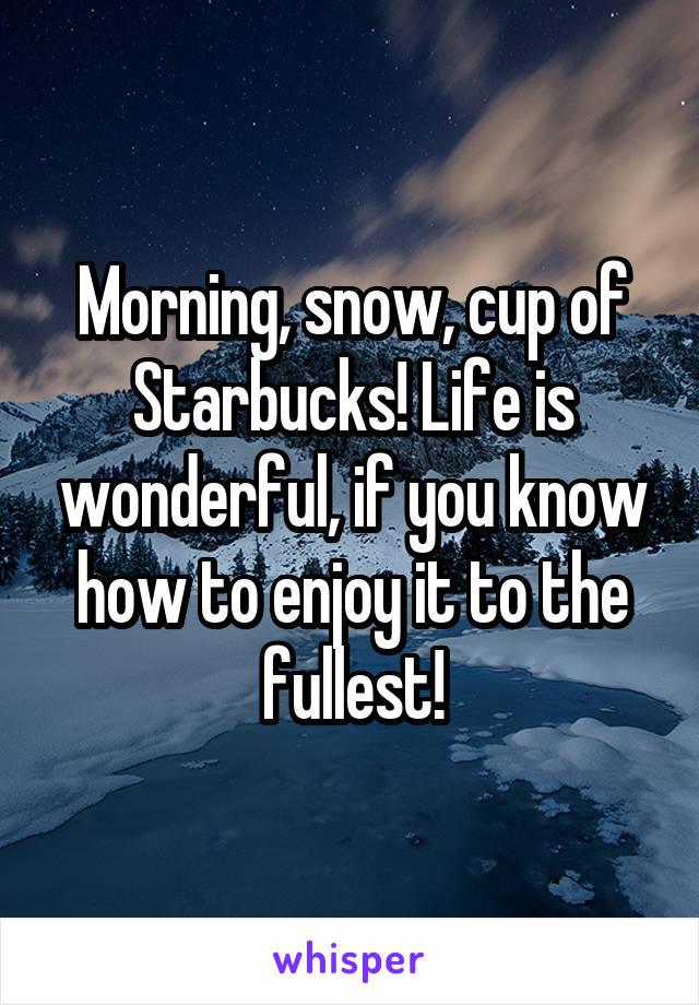 Morning, snow, cup of Starbucks! Life is wonderful, if you know how to enjoy it to the fullest!