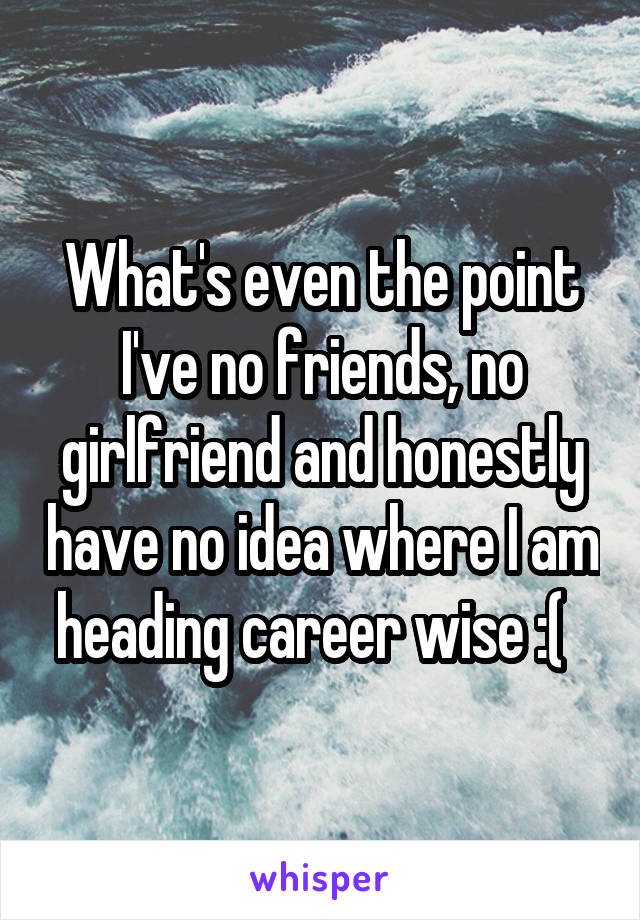 What's even the point I've no friends, no girlfriend and honestly have no idea where I am heading career wise :(  