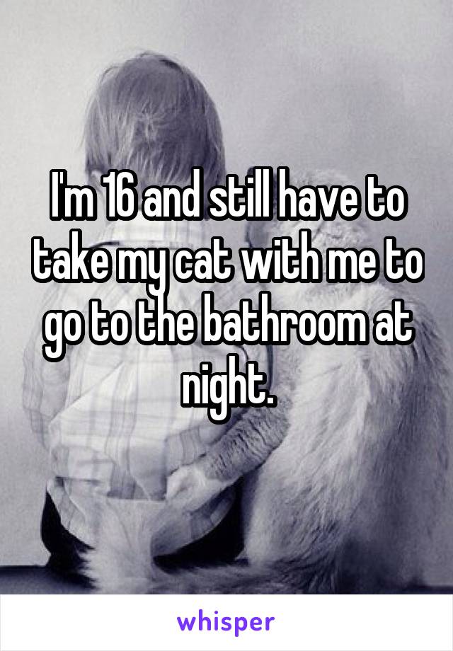 I'm 16 and still have to take my cat with me to go to the bathroom at night.
