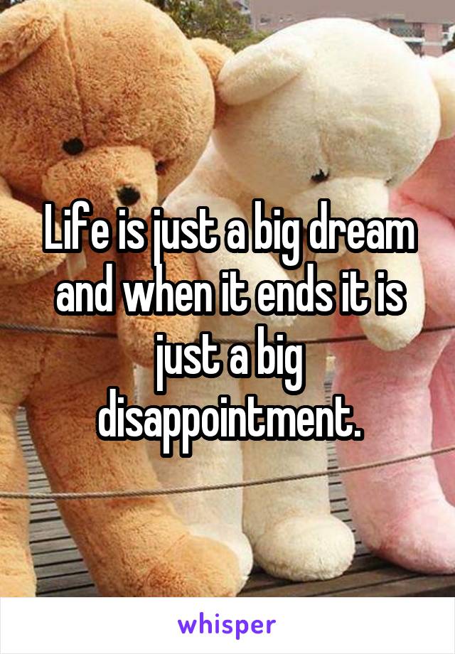 Life is just a big dream and when it ends it is just a big disappointment.