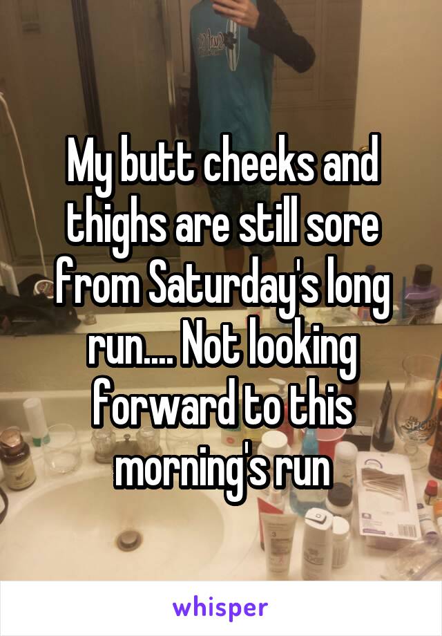 My butt cheeks and thighs are still sore from Saturday's long run.... Not looking forward to this morning's run