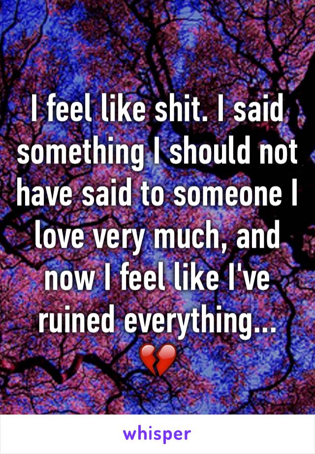 I feel like shit. I said something I should not have said to someone I love very much, and now I feel like I've ruined everything... 
💔