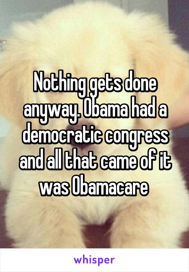 Nothing gets done anyway. Obama had a democratic congress and all that came of it was Obamacare 