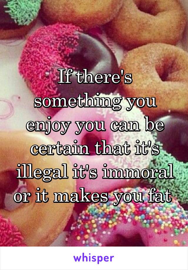 If there's something you enjoy you can be certain that it's illegal it's immoral or it makes you fat 