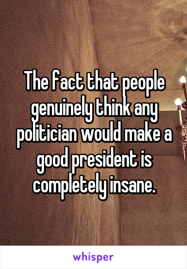 The fact that people genuinely think any politician would make a good president is completely insane.