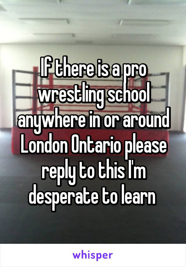 If there is a pro wrestling school anywhere in or around London Ontario please reply to this I'm desperate to learn 