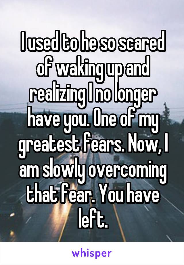 I used to he so scared of waking up and realizing I no longer have you. One of my greatest fears. Now, I am slowly overcoming that fear. You have left.