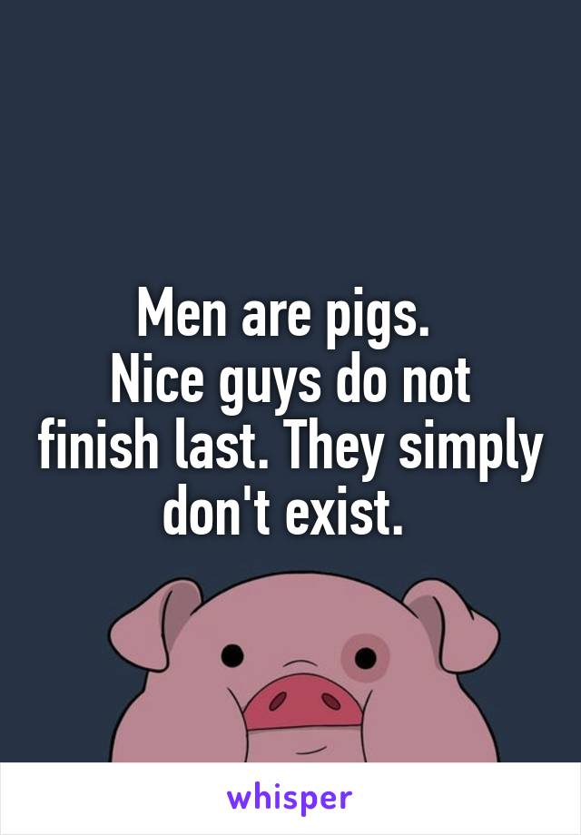 Men are pigs. 
Nice guys do not finish last. They simply don't exist. 