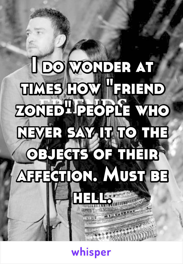 I do wonder at times how "friend zoned" people who never say it to the objects of their affection. Must be hell.