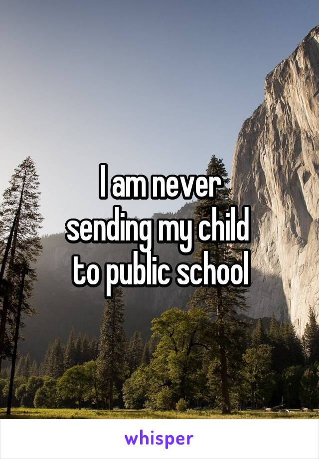 I am never
sending my child 
to public school