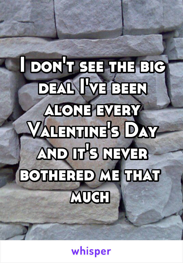 I don't see the big deal I've been alone every Valentine's Day and it's never bothered me that  much 